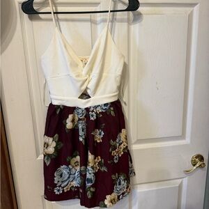 Floral Burgundy and White Jumpsuit